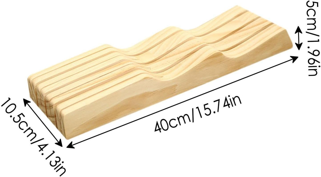 Messerblock-Organizer für Küchenschublade - Messerhalter aus Holz, Tablett in Braun für 7 Messer | M