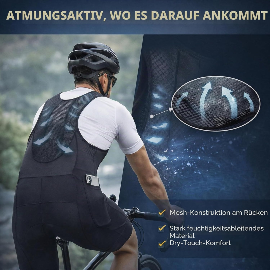 Przewalski Herren 3D gepolsterte Fahrrad-Trägerhose, Fahrrad-Trägerhose S Grau, S Grau mit Taschen