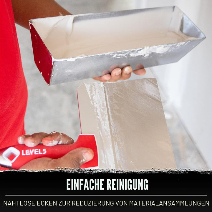 Trockenbau-Handwerkzeug-Set, Edelstahl - LEVEL5 | Fugen-/Tapiermesser + 35,6 cm Schlammpfanne | Soft