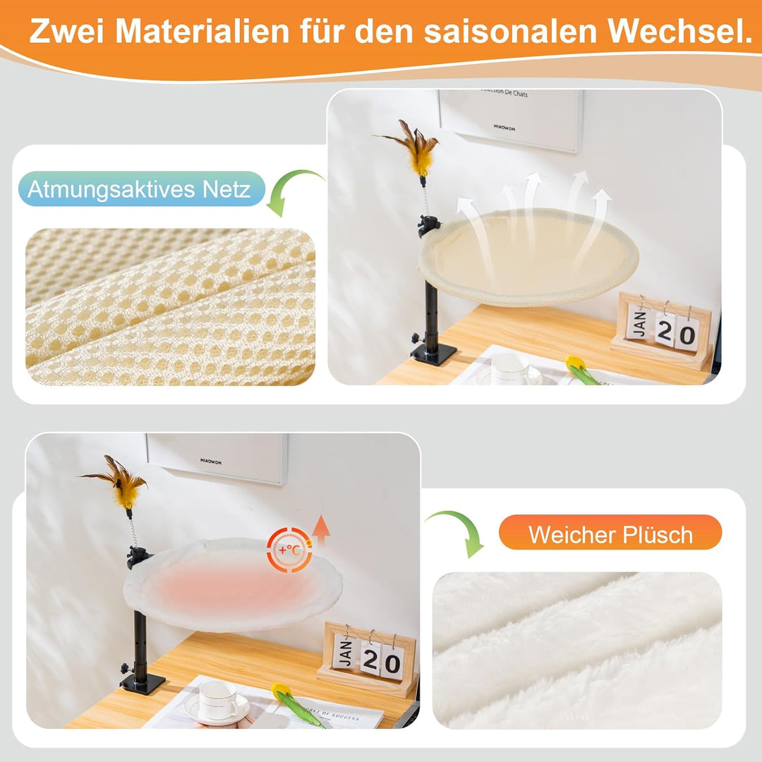 Uross Katzenbett für Schreibtisch - 360° drehbar & höhenverstellbar, weiches Katzenhängematte mit 2
