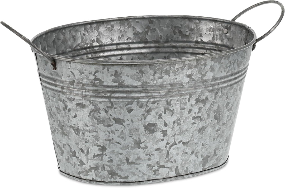 Relaxdays Zinkwanne 4er Set, verzinkte Blechwanne für Garten, ovale Kübel, Dekowannen, HxBxT: 15,5x2