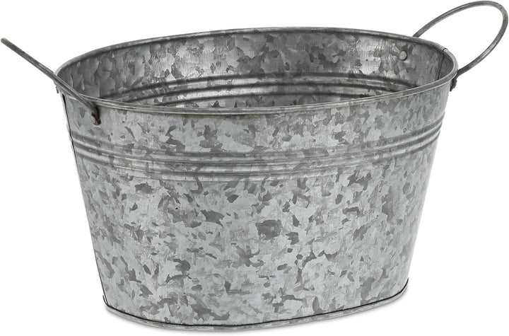 Relaxdays Zinkwanne 4er Set, verzinkte Blechwanne für Garten, ovale Kübel, Dekowannen, HxBxT: 15,5x2