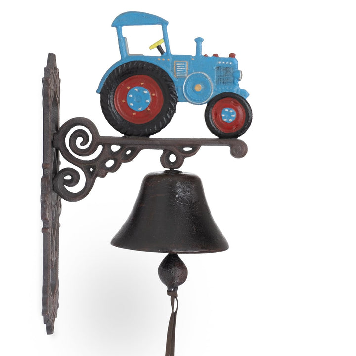 Moritz Gusseisen Wandglocke Traktor Trecker blau rot Glocke Türglocke 37 cm Höhe Hausglocke antik St