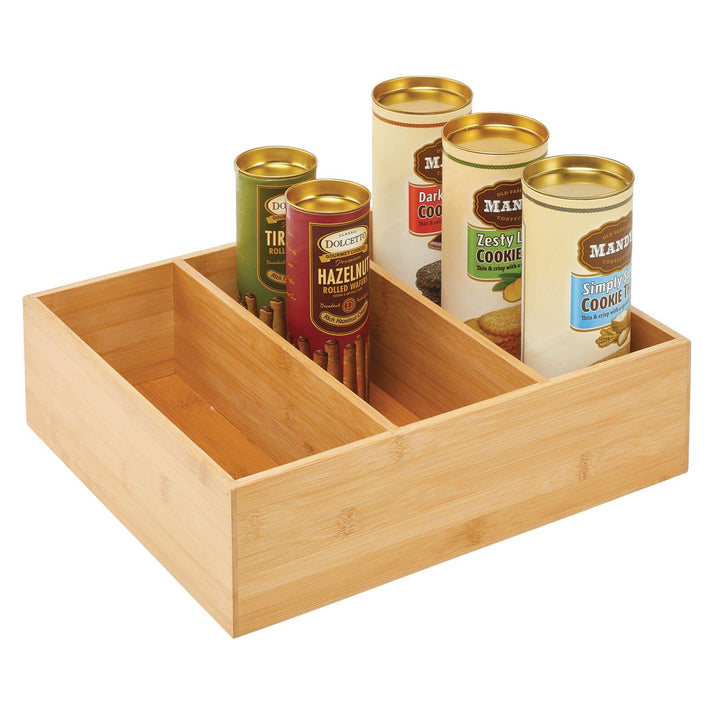 mDesign Teebox – elegante Aufbewahrungsbox mit 3 Fächern aus Bambus – praktische Holzkiste für Teebe