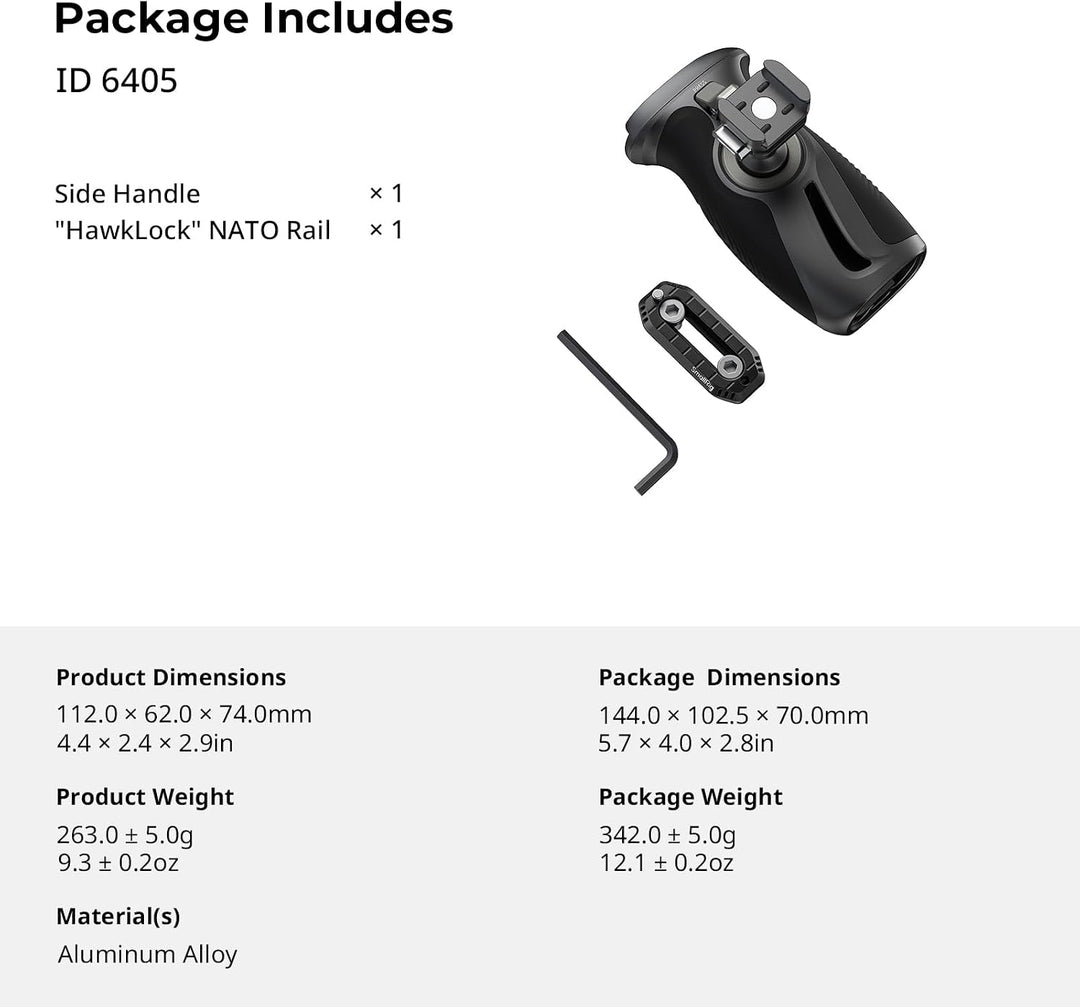 SMALLRIG Rotating Side Handle Drehbarer Seitengriff mit HawkLock“ H21 Schnellverschluss-NATO-Klemme,