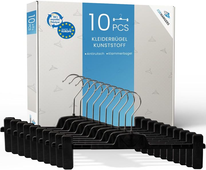 Hosenbügel CL Hosenspanner 10 Stück Kleiderbügel Kunststoff 40 cm | rutschfeste gummierte und verste