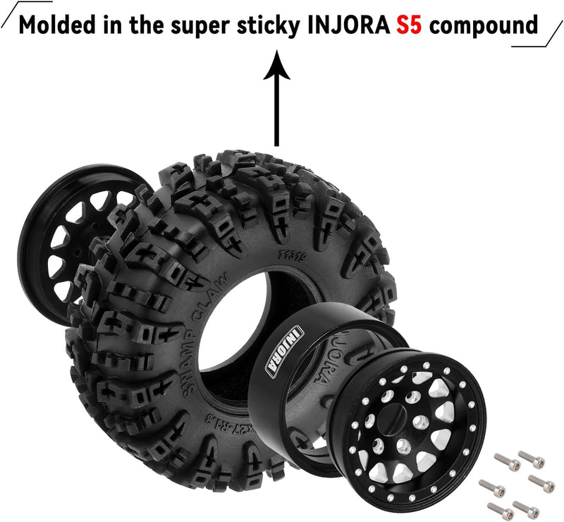 INJORA 1.3" Beadlock Reifen Set S5 Swamp Claw Gelände Felgen Reifen 70 * 27mm für TRX4M SCX24 1/18 1