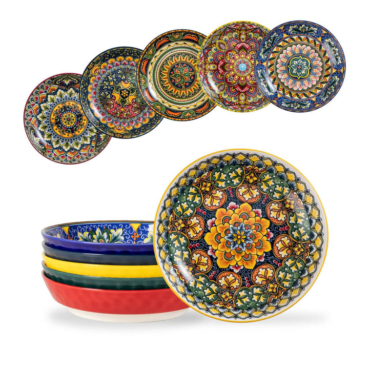 Henten Home Suppenteller Steingut, Suppenschalen 6er Set, Pastateller/Spaghetti Tiefteller/Nudelscha