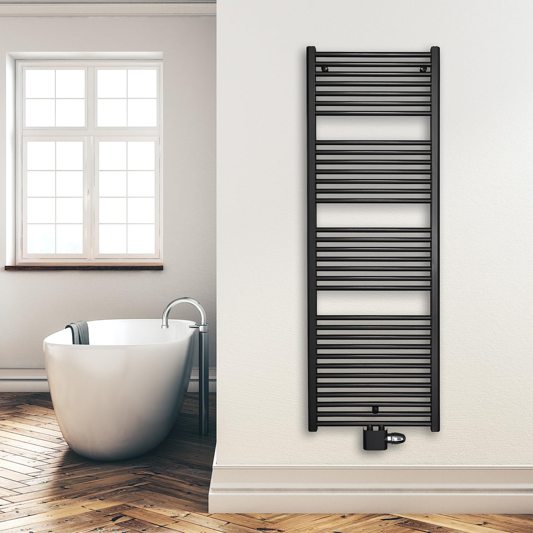 Heizkörper Badheizkörper Handtuchwärmer mit Mittelanschluss 50 mm schwarz (1732 x 600 mm) (899 Watt