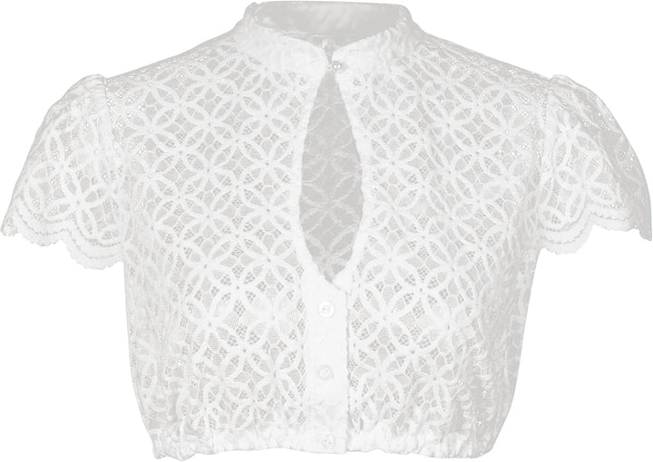 Dirndlwelle Dirndl Bluse Langarm Damen,Dirndlbluse 3/4 Arm Klassisch Rundhalsausschnitt Trachtenblus
