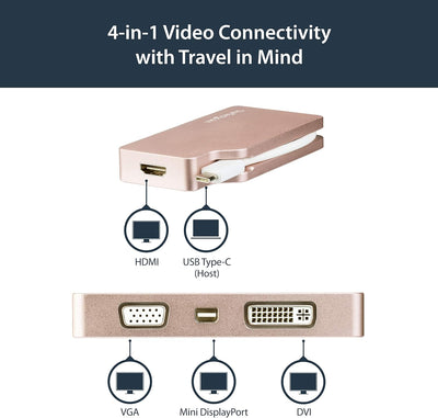 StarTech.com USB-C Video Adapter Multiport - Rose Gold - 4-in-1 USB-C auf VGA, DVI, HDMI oder mDP Di