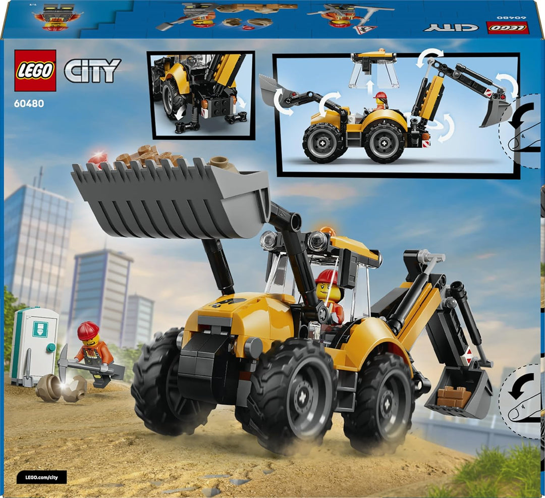 LEGO City Gelber Baggerlader - Baufahrzeug Spielzeug - Traktor mit 2 Minifiguren, funktionierender F