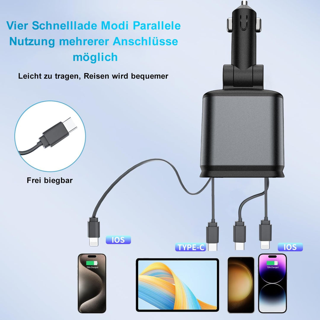 Aimtel Verbessertes Starlight Einziehbares Auto 69W Ladegerät Zigarettenanzünder USB Adapter KFZ USB