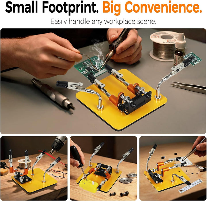 Magnetische helfende Hände Lötstation mit 10 x 10 cm stabiler Basis, 4 flexiblen Armen Löthilfe– 360
