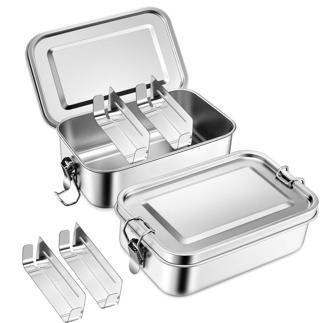 Homikit Brotdose mit Fächern, 2 Stück Edelstahl Bento Box Lunchbox für Kinder & Erwachsene, Lunch Bo