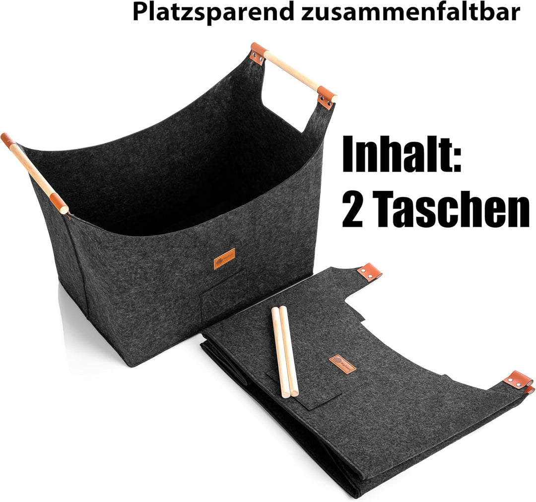 BigDean 2 Stück Holzkorb für Kaminholz belastbar bis 15kg – Brennholzkorb aus robustem Filz