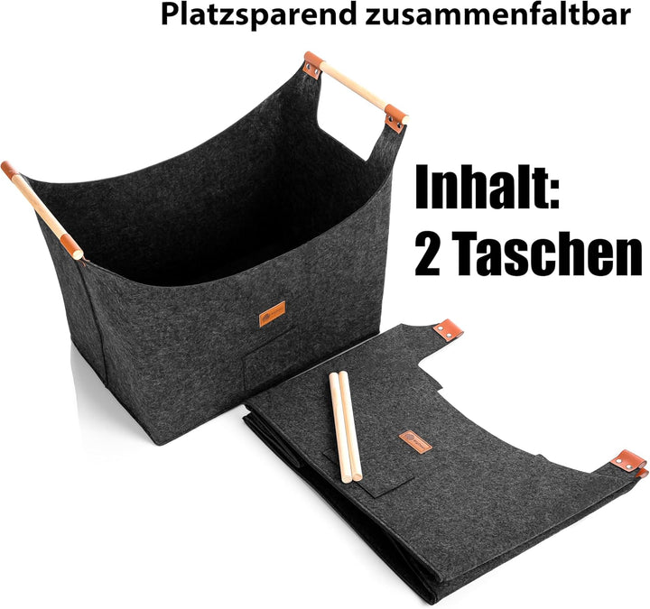 BigDean 2 Stück Holzkorb für Kaminholz belastbar bis 15kg – Brennholzkorb aus robustem Filz