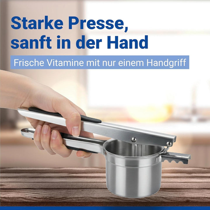 Multi-Presse XL aus Edelstahl, grosse Kartoffelpresse und Küchenpresse mit 4 Einsätzen, 330 ml Volum