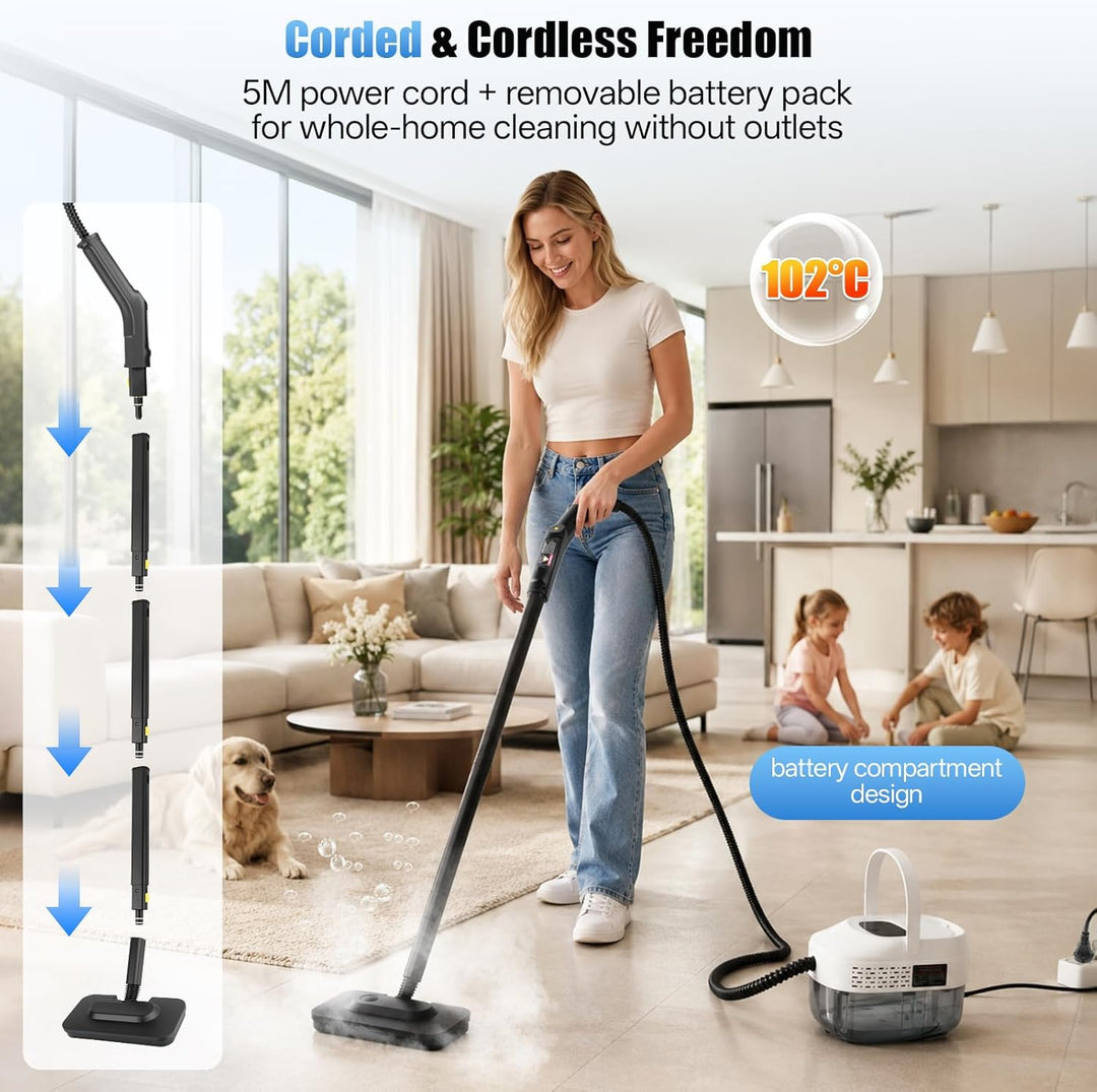 RUIZHI Dampfreiniger Handgerät mit 18 Zubehör, 1.6L Steam Cleaner, Dampfdruck 3Bar, Aufheizzeit 10s,