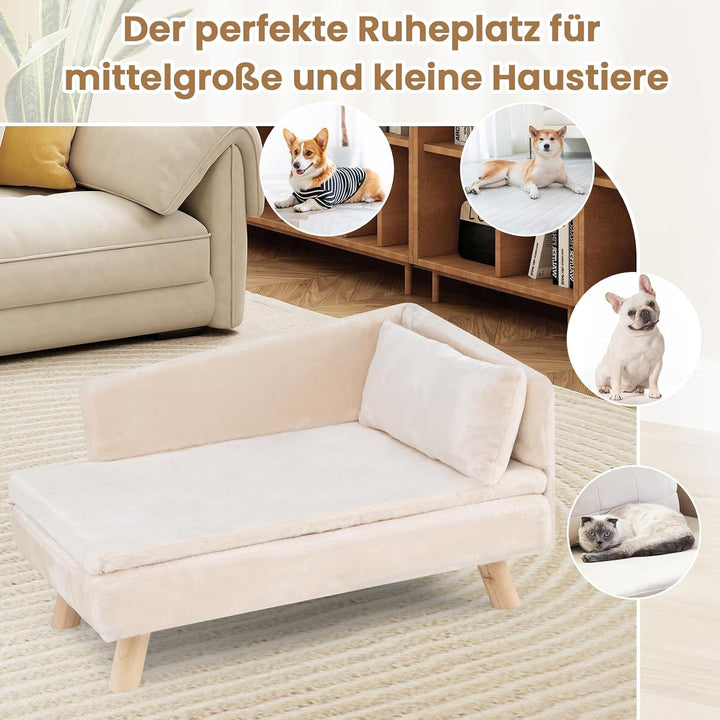 GOPLUS Luxus Katzensofa, Erhöhtes Hundebett mit Rückenlehne, abnehmbarem Kissen &amp; Holzbeinen, Hundes