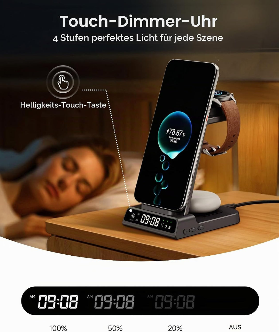 3 in 1 Induktive Ladestation für Huawei Watch, für Pura 80, für Ohrhörer
