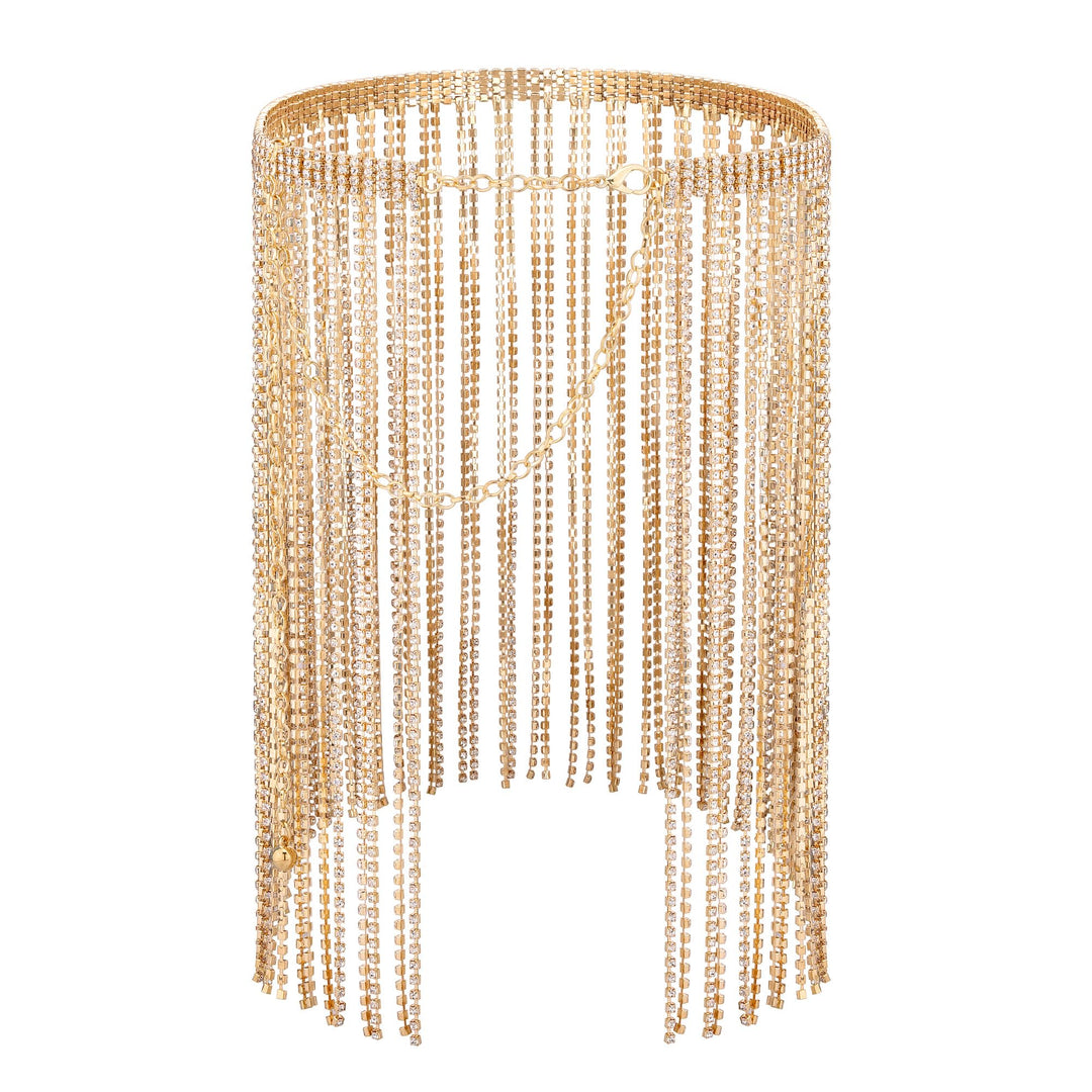 CHIC DIARY Glitzer Strassgürtel Körperkette Fransen Rock Kettengürtel Taillenkette Dekorativer Stras