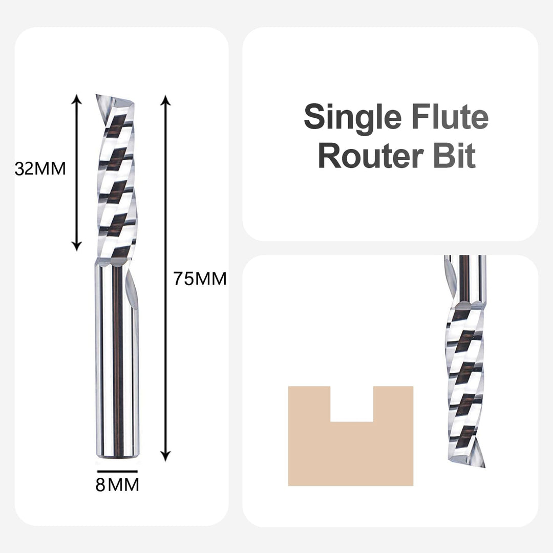 SpeTool 2 Stück Alu Fräser 8mm Schaft Einschneider VHM Fräser 32mm Schnittlänge Hartmetall Schaftfrä