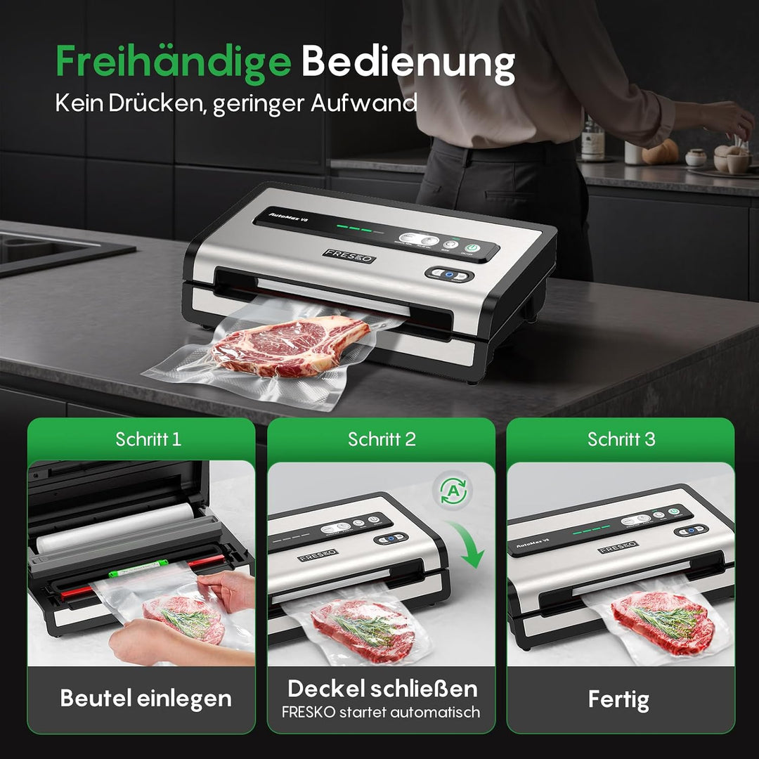 FRESKO Vakuumiergerät 18L/min,140 W, Integrierter Beutelschneider, AutoMax | Vollautomatisches Syste