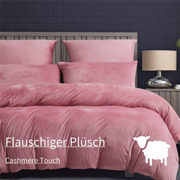 Boqingzhu Plüsch Bettwäsche 135x200cm 4Teilig Biber Rosa Altrosa Flanell Winter Warm Kuschelig Flaus