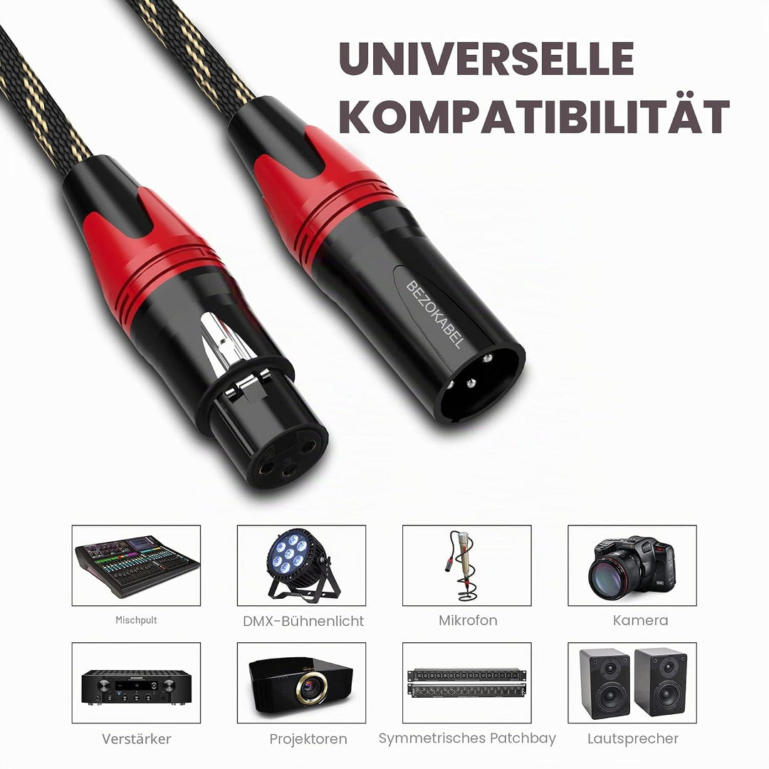 BEZOKABLE XLR-Mikrofonkabel, 1,8 m, Nylon, geflochten, kompatibel mit Mikrofonen, Mischpulten, Lauts