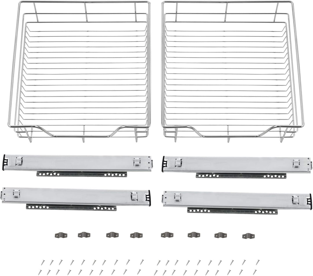 [en.casa] Teleskopschublade 2er Set 50cm Schrankbreite Küchenschublade inkl. Schienen Einbauschublad