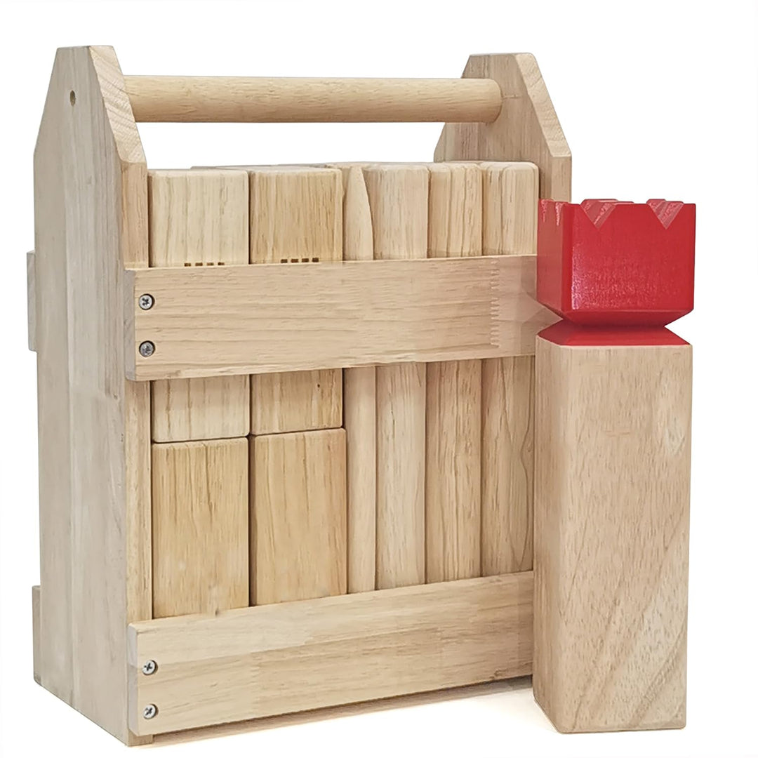 Kubb Spiel-Wurfspiel- Hartholz Wikinger Spiel-Premium Kautschukholz Hinterhof-Wurfspielzeug (Red Kin