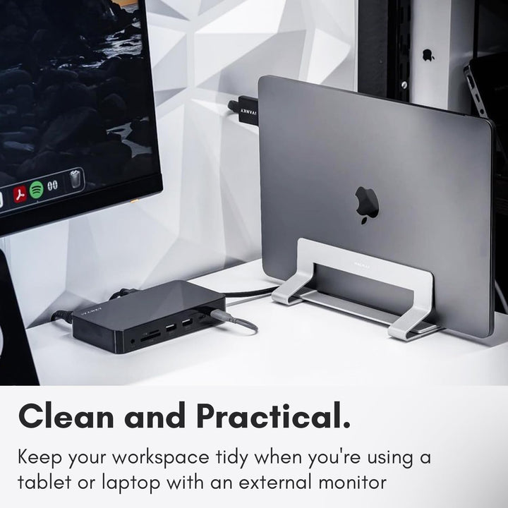 Macally Vertikaler Laptop-Ständer für den Schreibtisch, Laptop-Halterung vertikal, MacBook-Ständer (