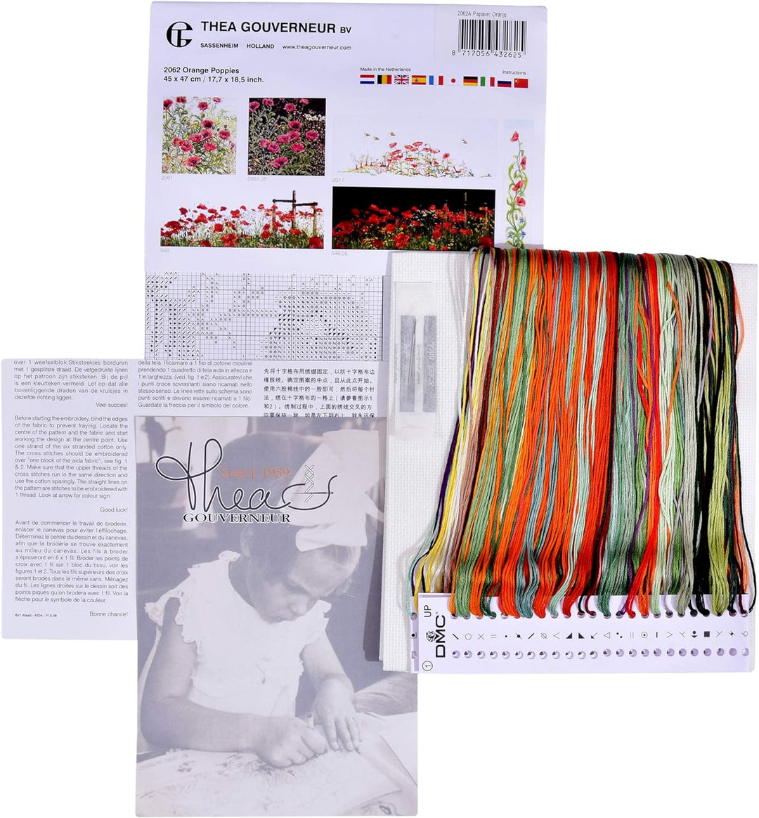 Thea Gouverneur - Kreuzstich-Set - Orange Mohnblumen - Aida - 16 Count - Für Erwachsene - 2062A, Ora