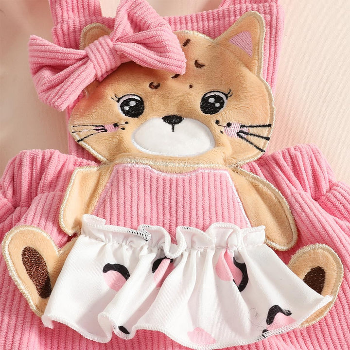 Neugeborenes Baby Mädchen Röcke Sets Kurzarm Rüschen Top + Bedrucktes Overalls Hosenträger Kleid + S