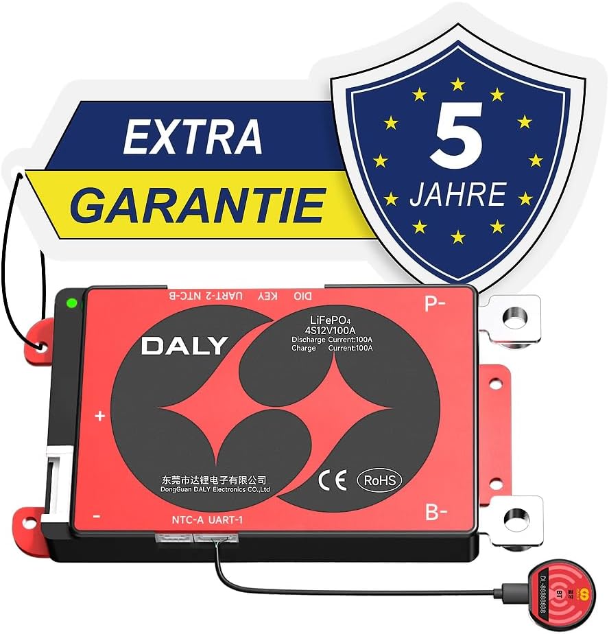 DALY BMS 12V 4S 100A LiFePO4 – Smart Bluetooth Batterieschutzplatine für 12 Volt Lithium Batteriepac