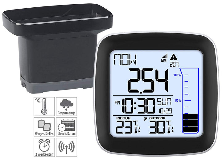 infactory Niederschlagsmesser: Digitale Funk-Wetterstation mit Aussensensor, Regenmesser & Wecker (R