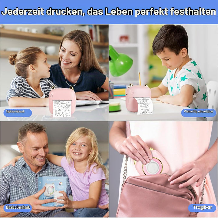 GuKKK Mini Drucker, Mobiler Fotodrucker, Tragbarer 7 Farben LED, Wireless Thermodrucker, 10 Rollen D