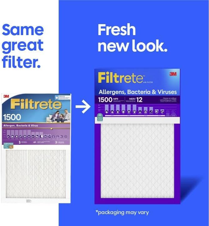 Filtrete 12x24x1 Air Filter, MPR 1500, MERV 12, Healthy Living Ultra-Allergen 3-Month Pleated 1-Inch