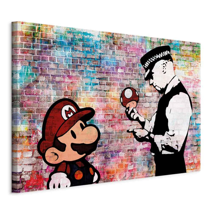 murando Akustikbild Banksy Super Mario Mushroom Cop 120x80 cm Bilder Akustikschaum Hochleistungsscha