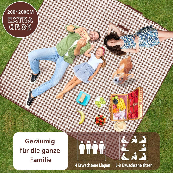 Picknickdecke 200x200 cm, Sandfest Stranddecke Wasserdicht Campingdecke, Waschbar Leichtgewicht mit