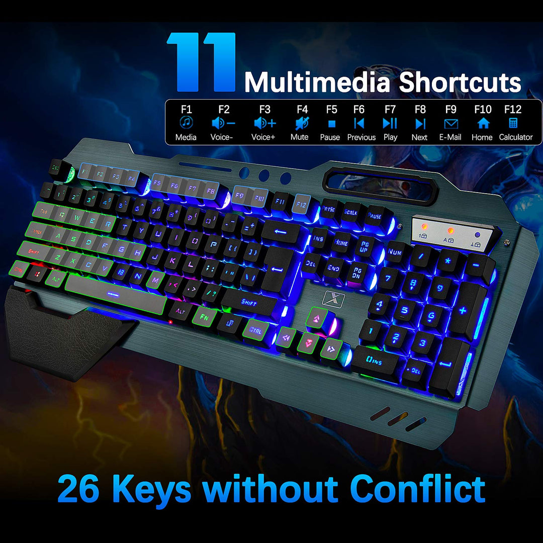 Lexonelec 680 pro - RGB LED Wireless Gaming Tastatur und Maus 4800 mAh volle 104 Tasten Tastatur PC