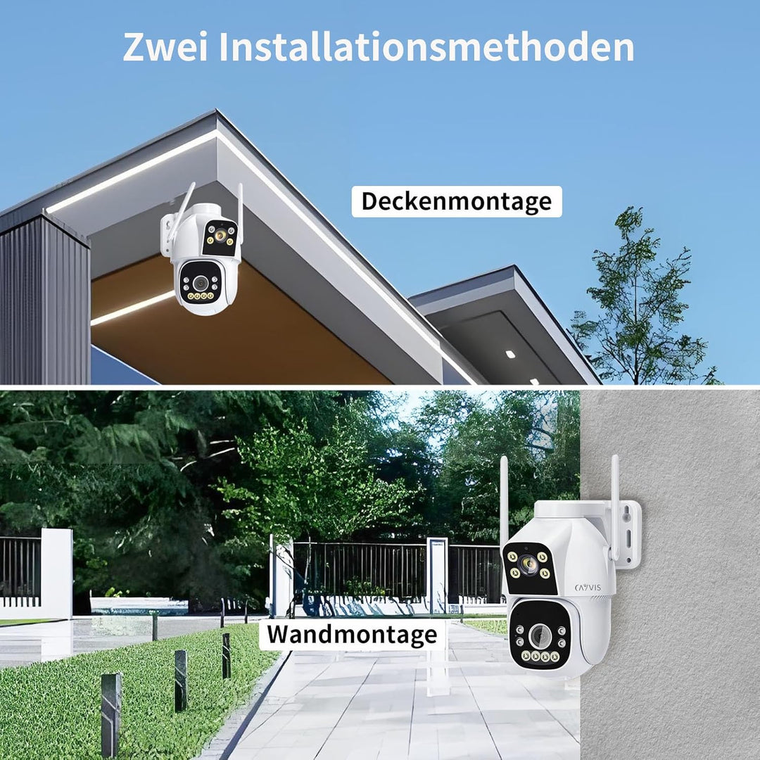 überwachungskamera Aussen WLAN, 2.4GHz/5GHz PTZ Dual-Lens Überwachungs Kamera Aussen mit KI-Personen
