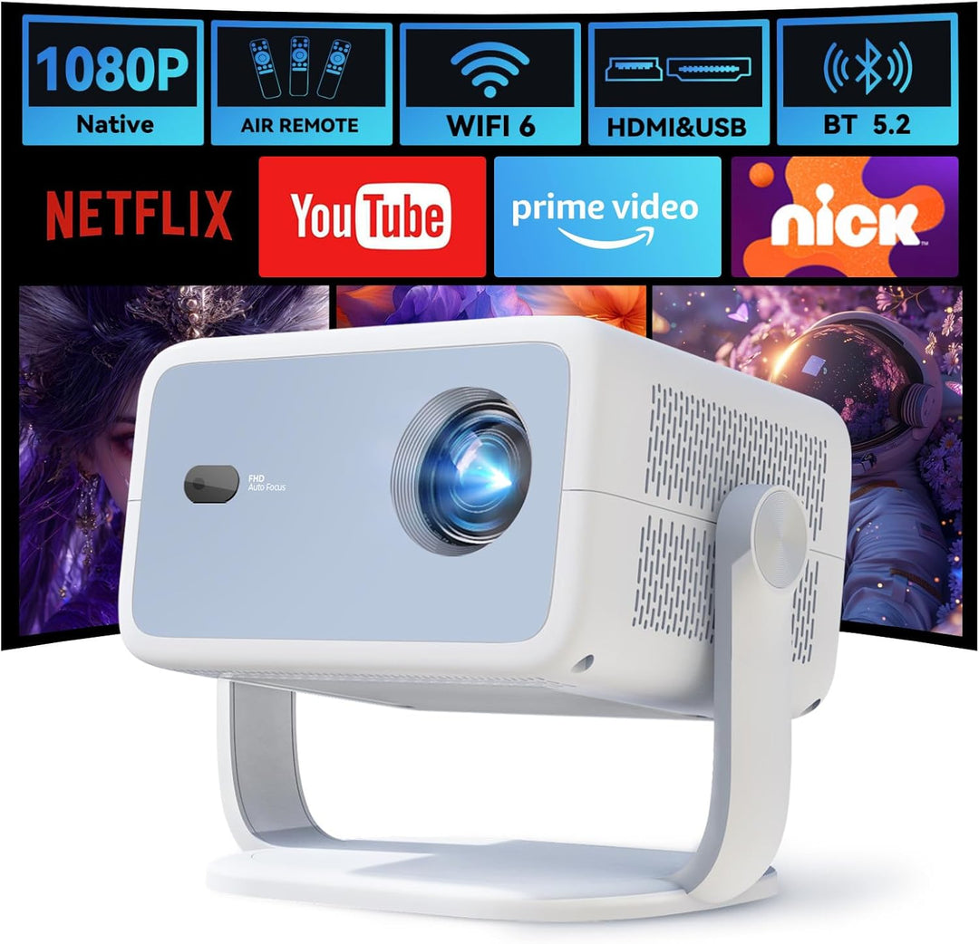 Smart Beamer Integrierte Apps 12000 Lumens Native 1080P 4K kompatibel, Autofokus Keystone Mini Proje