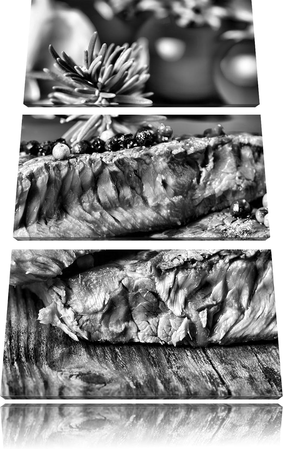 Pixxprint Monocrome, Saftiges Pfeffer Steak 3-Teiler Leinwandbild 120x80 Bild auf Leinwand
