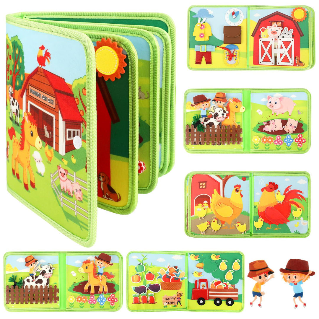 25‑in‑1 Bauernhof Busy Board ab 1 Jahr für unterwegs | Quiet Book Montessori Spielzeug, Geschenk für