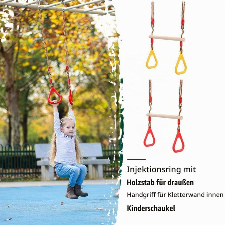 Morwealth Multifunktions Kinderholz Trapeze Schaukel mit Kunststoffringen Turnringe Ringe zum Aufhän