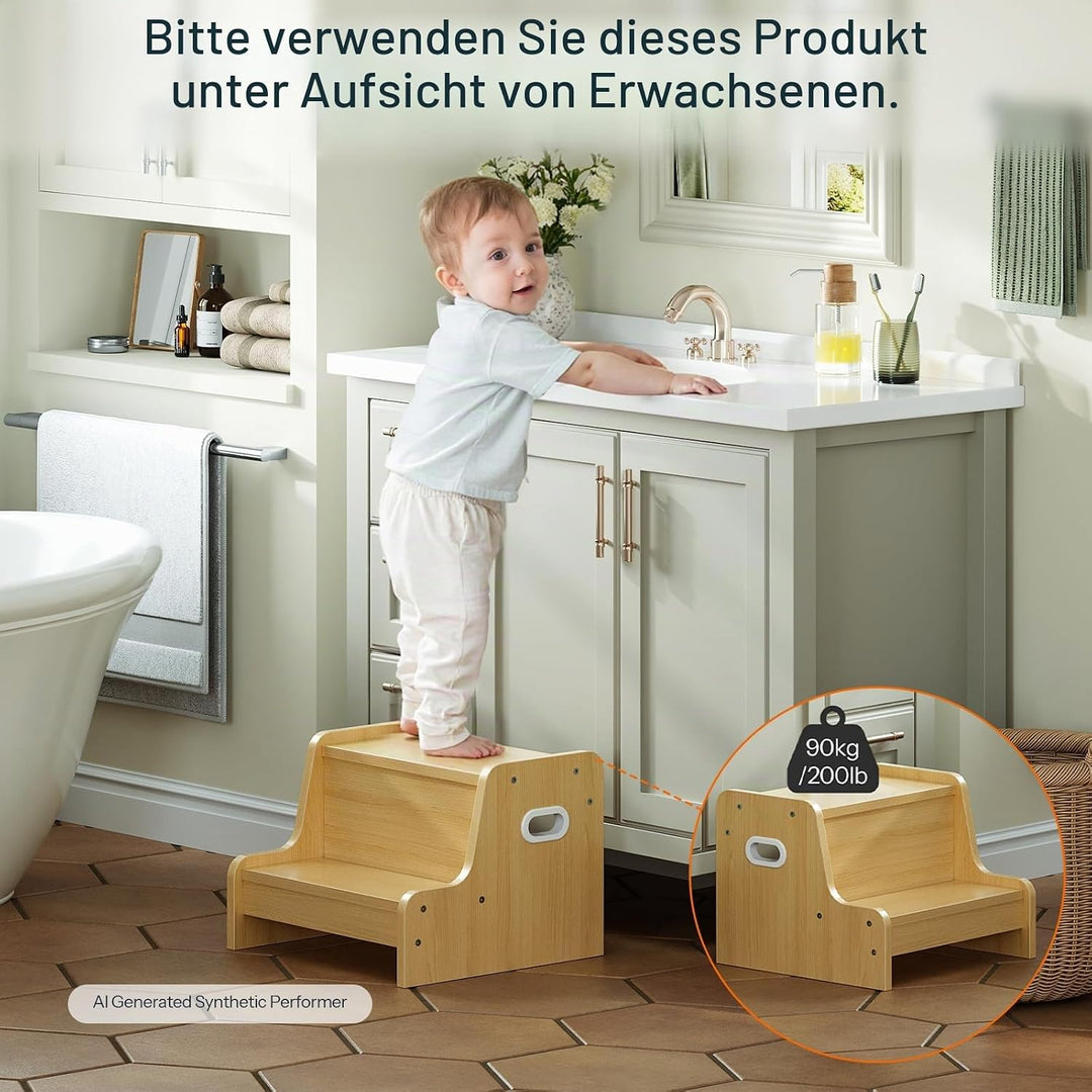 HOOBRO Tritthocker für Kinder, Tritt-Schemel, Kinderschemel mit 2 Stufen, mit Antirutschmatte und Gr