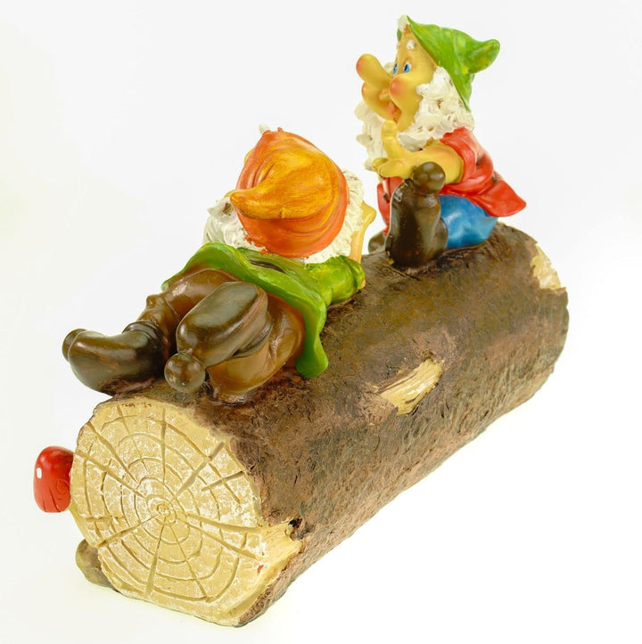 G. Wurm GmbH + Co. KG Welcome Gartenzwerg auf Holzstamm 26 cm Gnom Figur Gartenfigur Zwerg