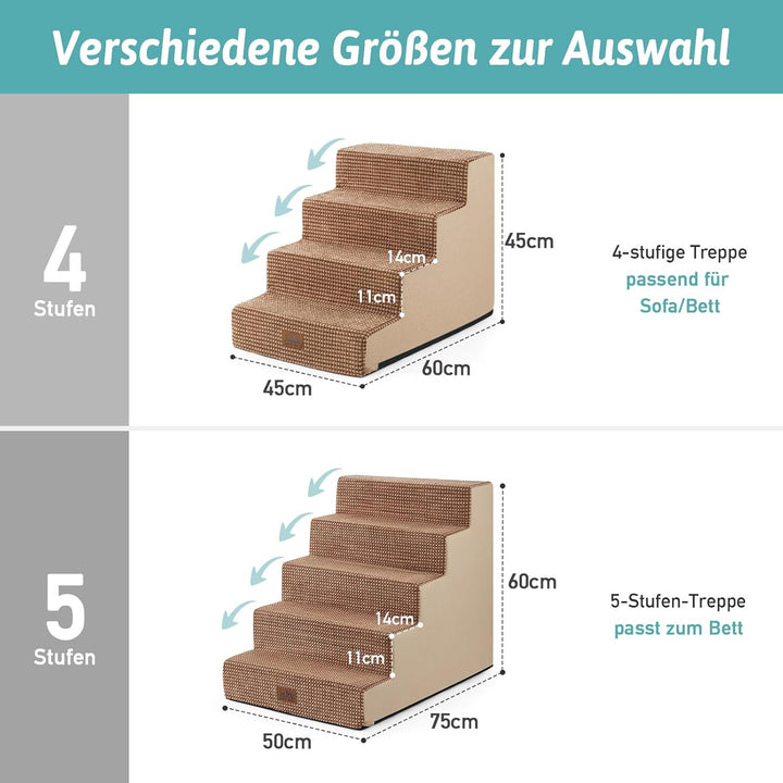 COZY KISS Hundetreppe für Kleine Hunde, 5 Stufen Breiter Haustiertreppe für Bett Couch Auto, 60cm Ho